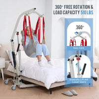 Electric Transfer Patient Lift, Medical Carbon Steel Body Transfer Lift W/Sling for Seniors, Bed & Chair Use, 510Lb Weight Capacity, White