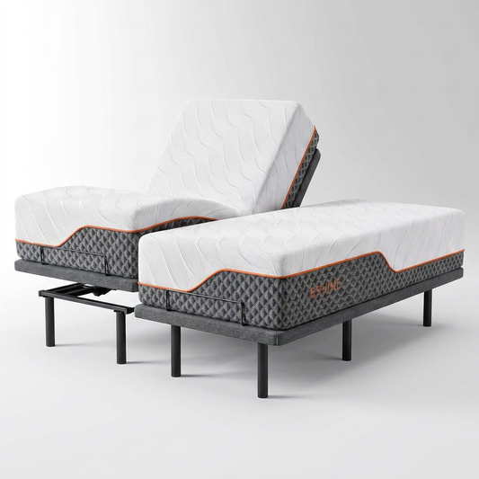 14" Hybrid Mattress Twin XL + Adjustable Bed Frame - Luxury Gel Memory Foam, Upholstered Bed Frames with Massage, USB, under Bed Night Light, Head and Foot Incline, Split King — Studio Shot
