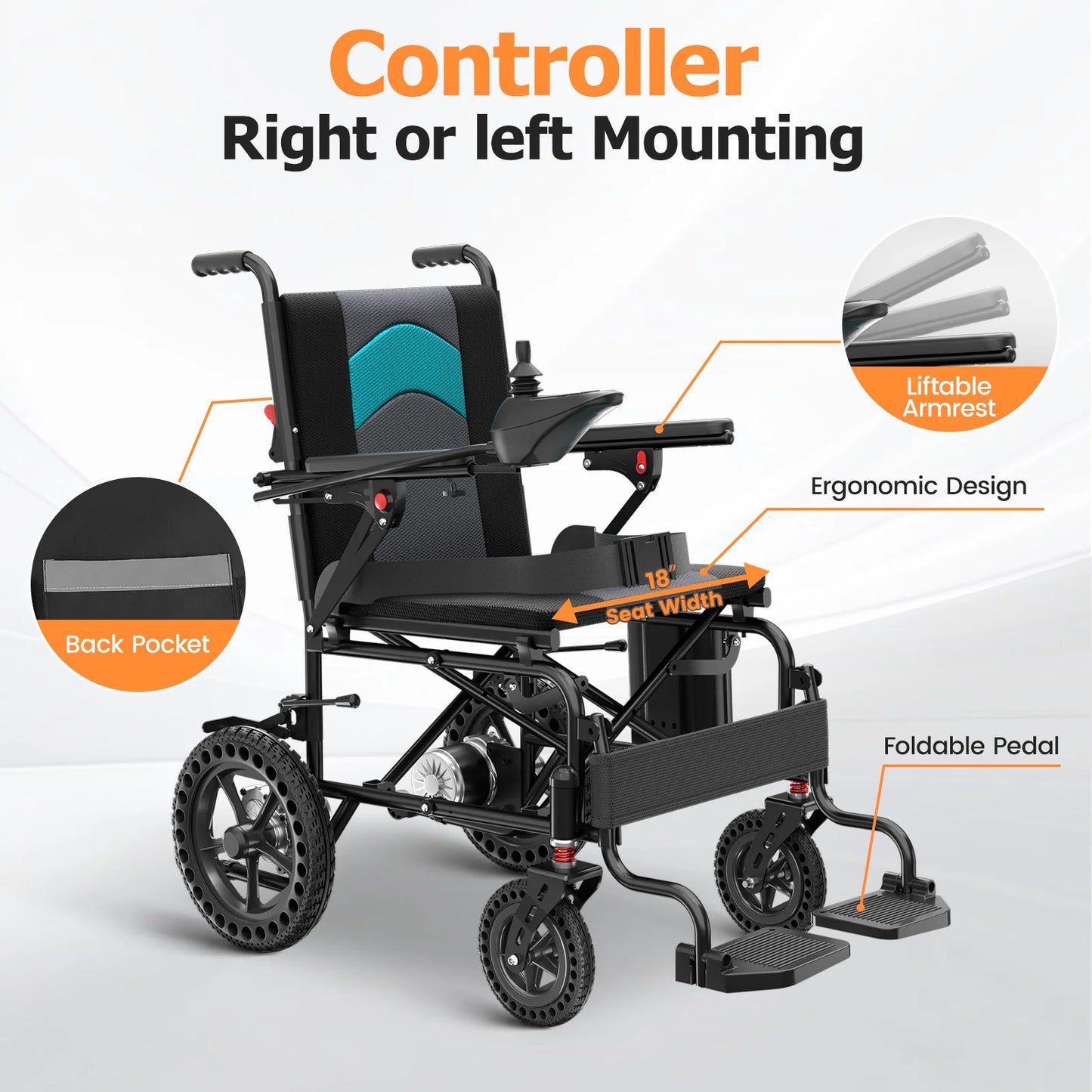 Portable Electric Wheelchair Lightweight Foldable for Adults Seniors