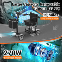 Mobility Scooter for Adults, 4 Wheel Motorized Mobility Scooter W/Storage Basket, 350LBS Capacity & Detachable Battery, 15Miles Electric Powered Mobility for Outdoor (Silver, 15 MI-2)