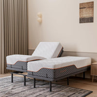 14" Hybrid Mattress Twin XL + Adjustable Bed Frame - Luxury Gel Memory Foam, Upholstered Bed Frames with Massage, USB, under Bed Night Light, Head and Foot Incline, Split King