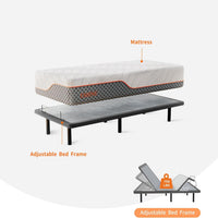 14" Hybrid Mattress Twin XL + Adjustable Bed Frame - Luxury Gel Memory Foam, Upholstered Bed Frames with Massage, USB, under Bed Night Light, Head and Foot Incline, Split King