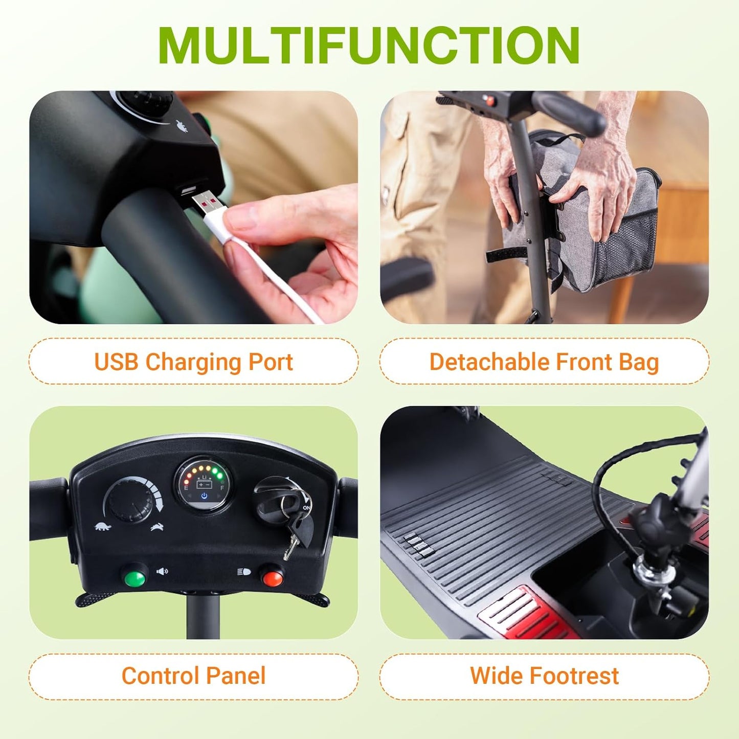 Mobility Scooter for Seniors & Adults Foldable, Airline Approved, 44Lbs Lightweight 4 Wheel Electric Scooter, Portable for Travel, with Removable Battery & USB Port (Standard)