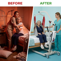 Electric Transfer Patient Lift, Medical Carbon Steel Body Transfer Lift W/Sling for Seniors, Bed & Chair Use, 510Lb Weight Capacity, White — Before & After