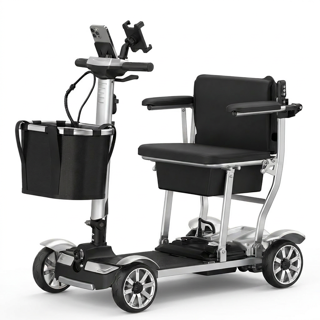 Mobility Scooter for Adults, 4 Wheel Motorized Mobility Scooter W/Storage Basket, 350LBS Capacity & Detachable Battery, 15Miles Electric Powered Mobility for Outdoor (Silver, 15 MI-2) — Studio Shot