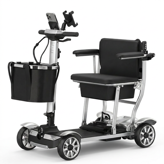 Mobility Scooter for Adults, 4 Wheel Motorized Mobility Scooter W/Storage Basket, 350LBS Capacity & Detachable Battery, 15Miles Electric Powered Mobility for Outdoor (Silver, 15 MI-2) — Studio Shot