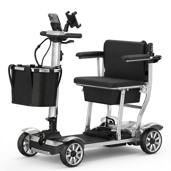 Mobility Scooter for Adults, 4 Wheel Motorized Mobility Scooter W/Storage Basket, 350LBS Capacity & Detachable Battery, 15Miles Electric Powered Mobility for Outdoor (Silver, 15 MI-2) — Studio Shot