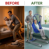 Portable Hydraulic Patient Lift for Home Use - 6 Point Spreader - with Electric Upgrade - Expandable Base, Compact — Before & After