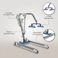 Portable Hydraulic Patient Lift for Home Use - 6 Point Spreader - with Electric Upgrade - Expandable Base, Compact — infographic