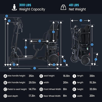 New Folding Mobility Scooter, 3-Wheel Foldable Mobility Scooter for Adults & Seniors, Long-Range Lithium Battery, 300Lbs Capacity, Lightweight with Basket & Cup Holder